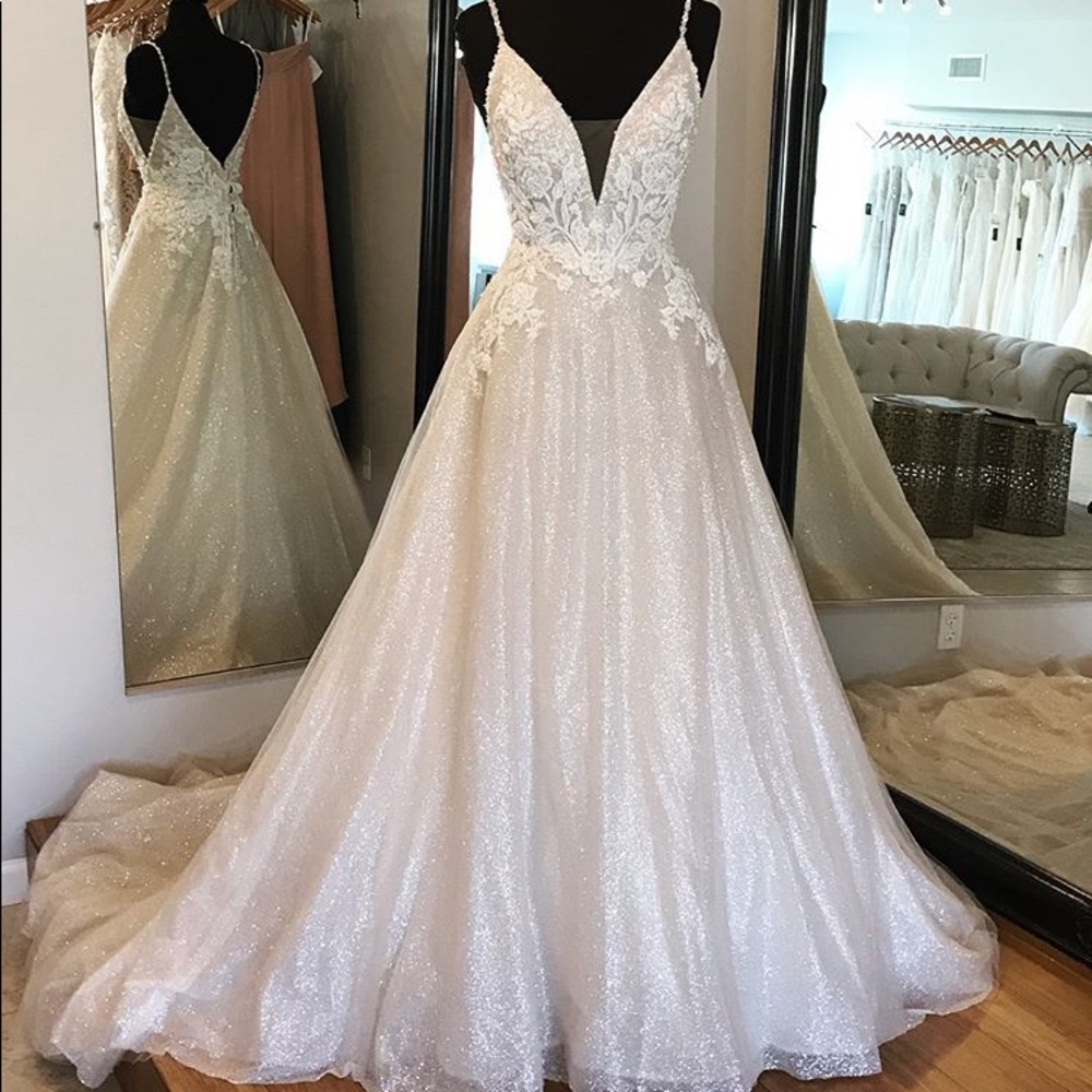 Soterro and Midgley champagne “Chad” designer wedding dress